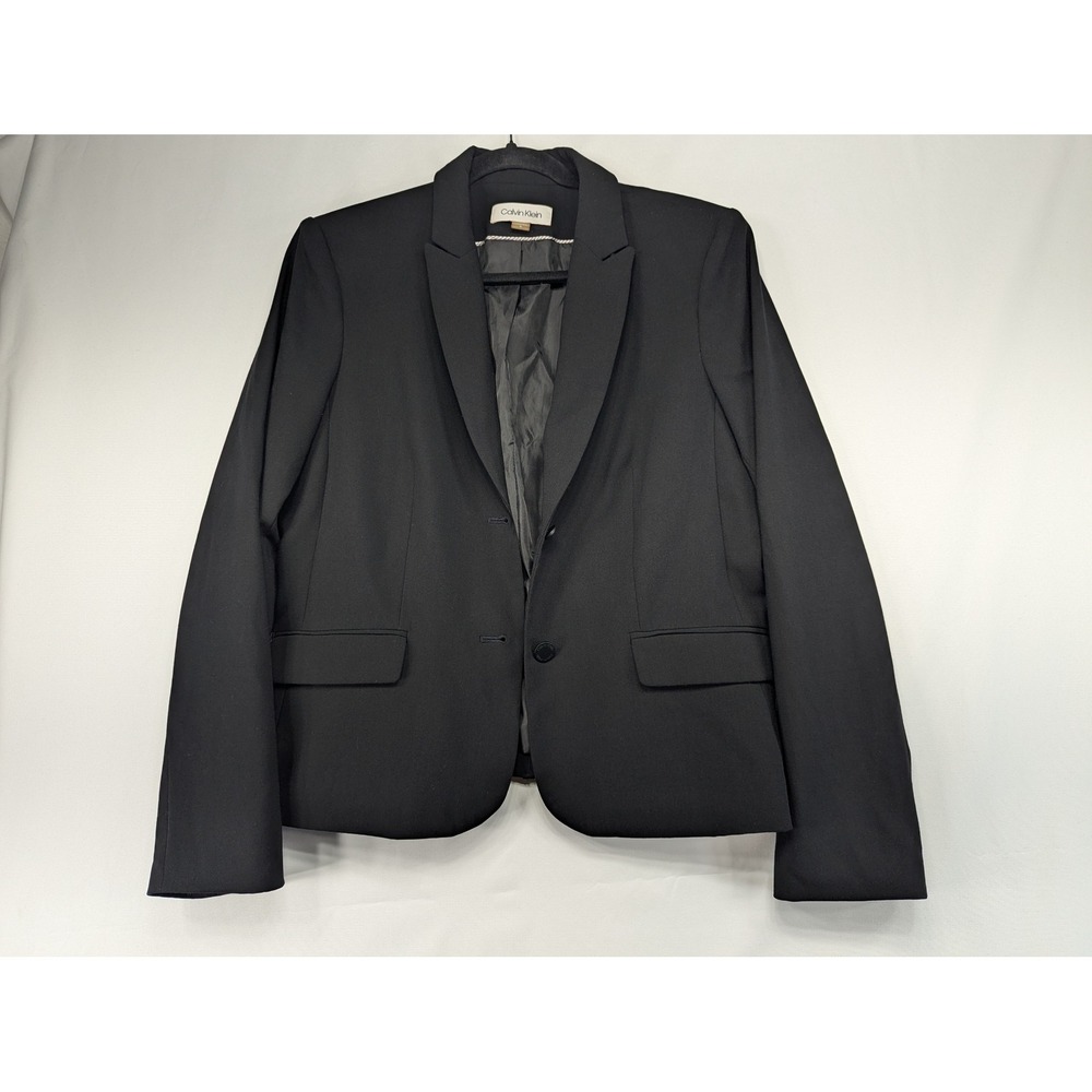 Calvin Klein Womens Black Two Button Tailored Blazer Jacket Size 12 Professional - Picture 10 of 10